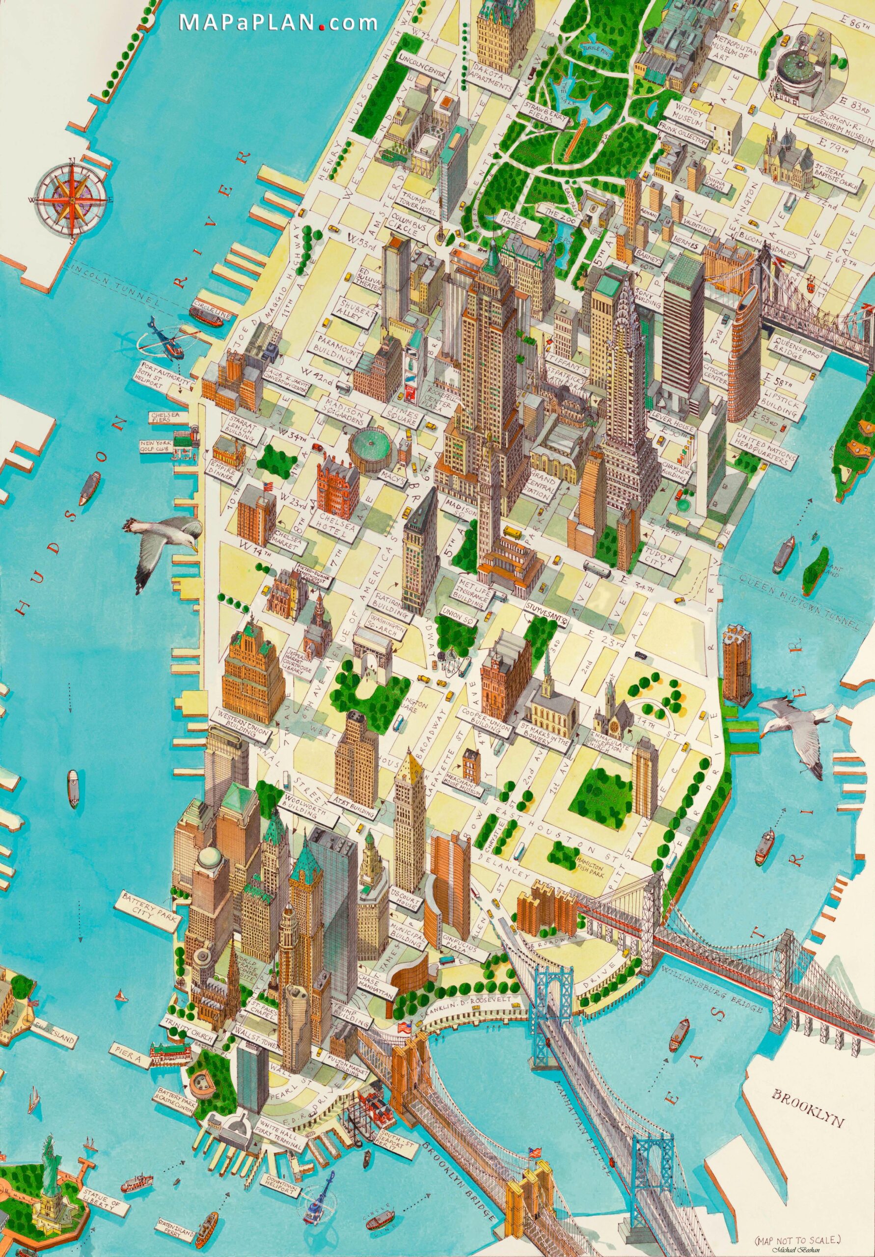 New York Top Tourist Attractions Map Manhattan Historical Map With Bridges