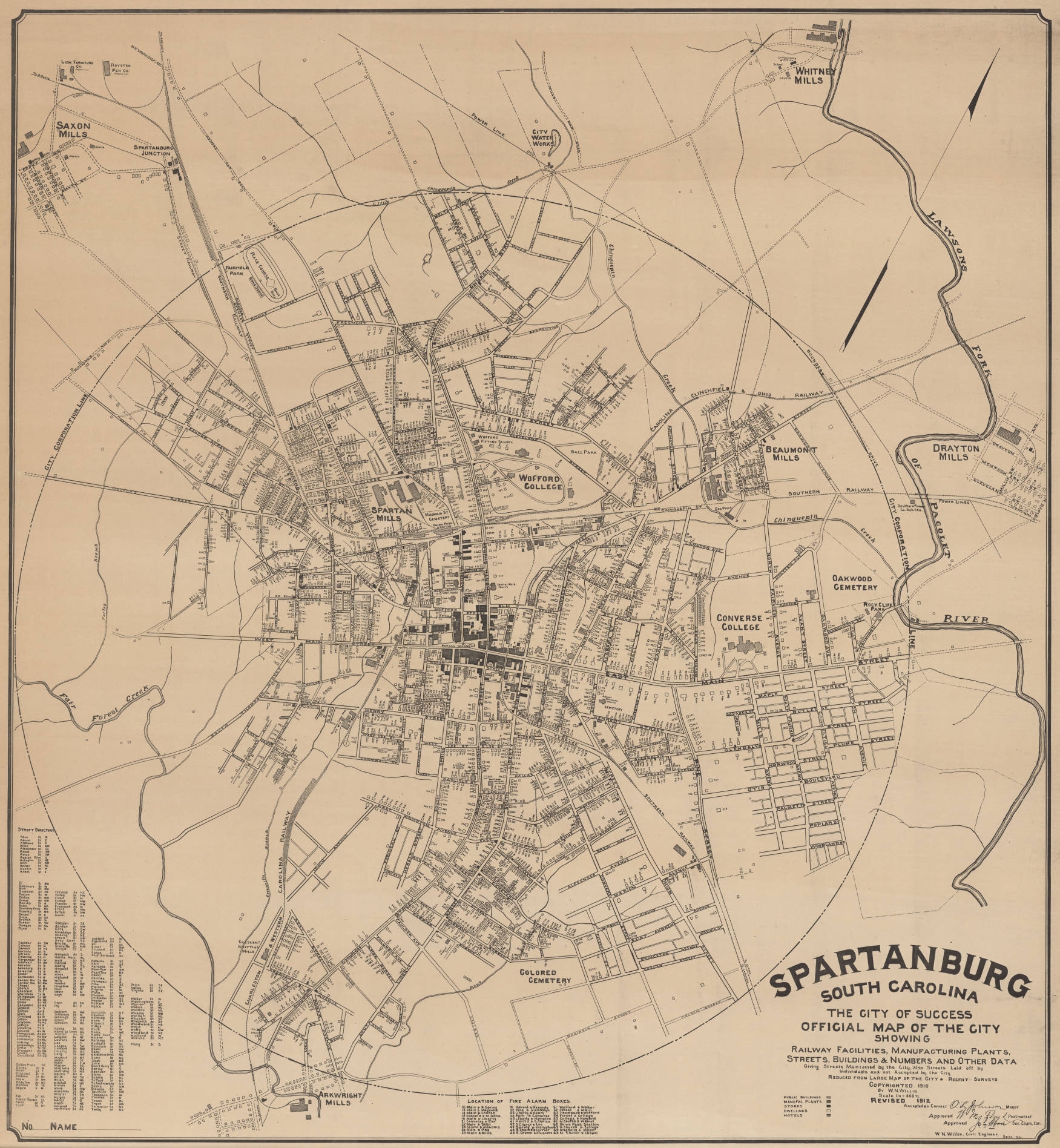 Official Map Of The City Of Spartanburg 1912 Historical Spartanburg County Maps SCPL Historical Digital Collections