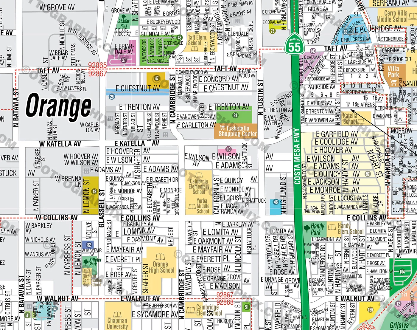 city map of orange county ca