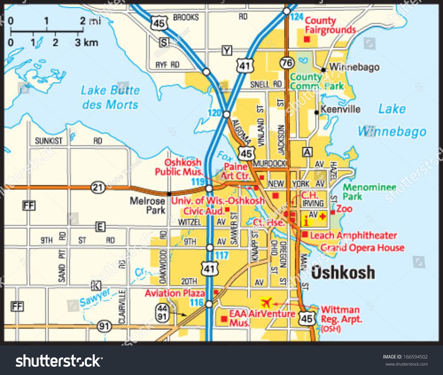 Oshkosh Wisconsin Area Map Stock Vector Royalty Free 166594502 Shutterstock