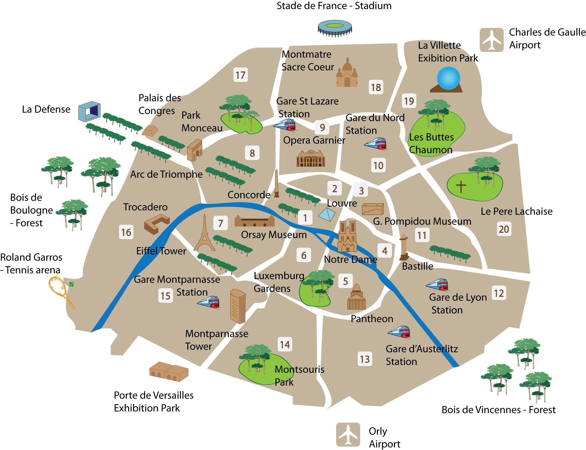 Paris Main Districts Paris Map France Just For You