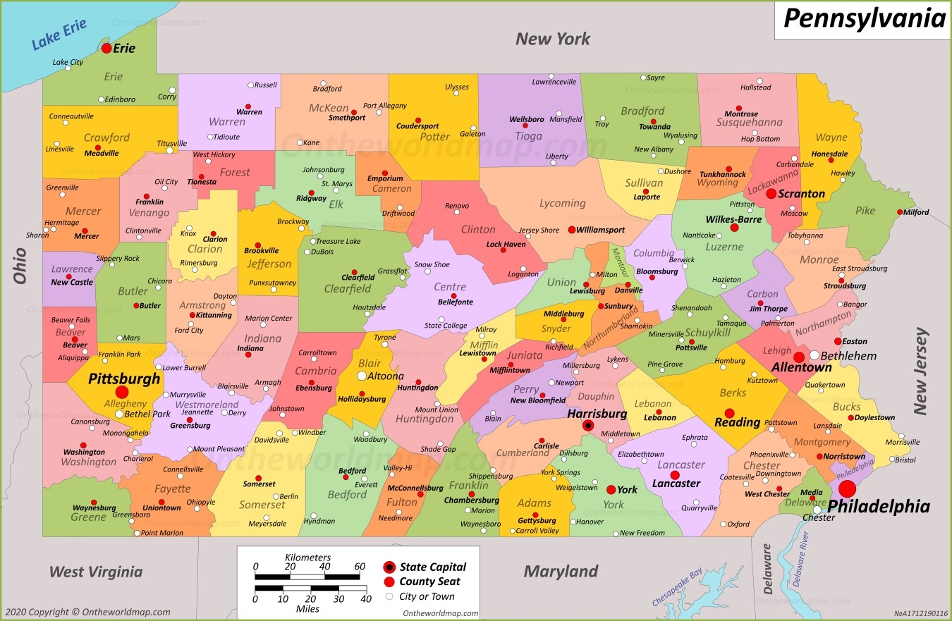 map of pa counties and cities