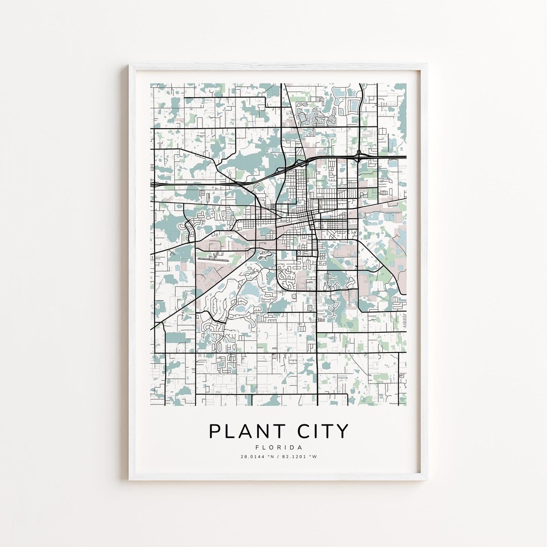 Plant City Florida Map Print Detailed Street Map Wall Art Modern City Map Poster Travel Decor Gift Etsy