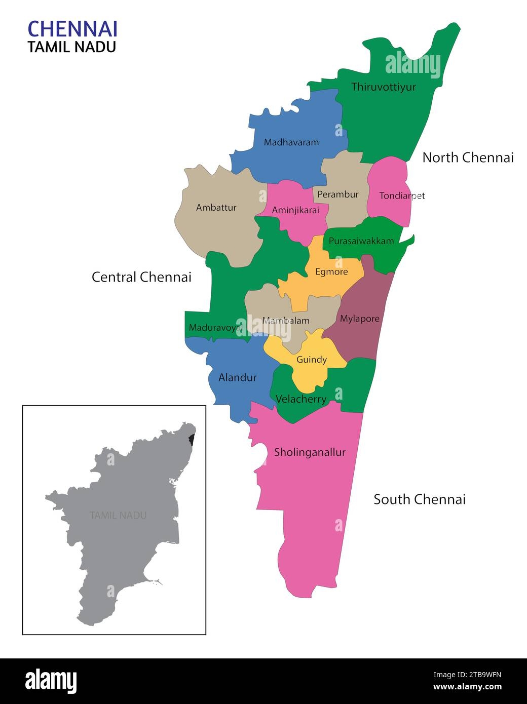 Political Map Of Chennai City Along With Tamilnadu Map Vector Illustration Stock Vector Image Art Alamy