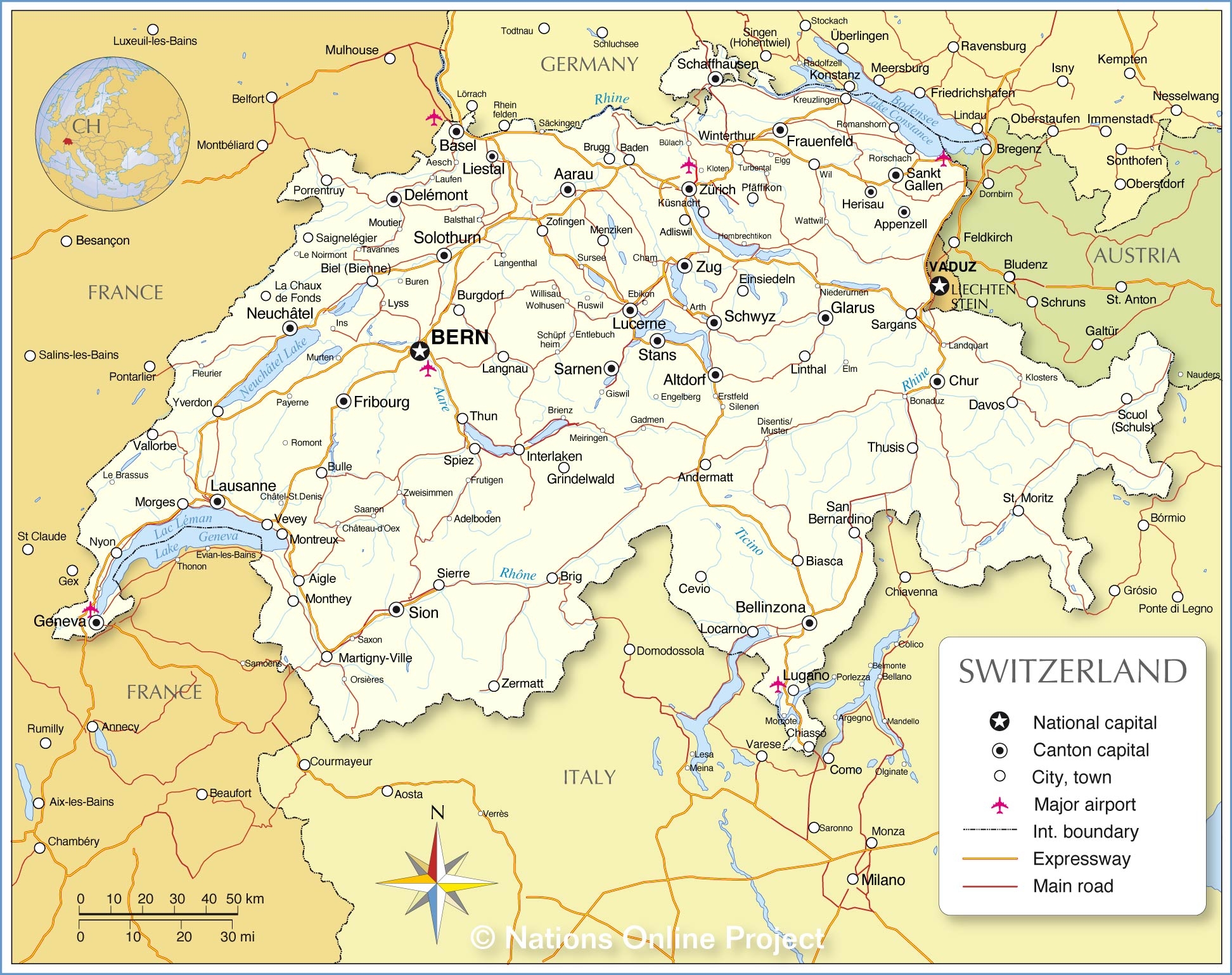 Political Map Of Switzerland Nations Online Project