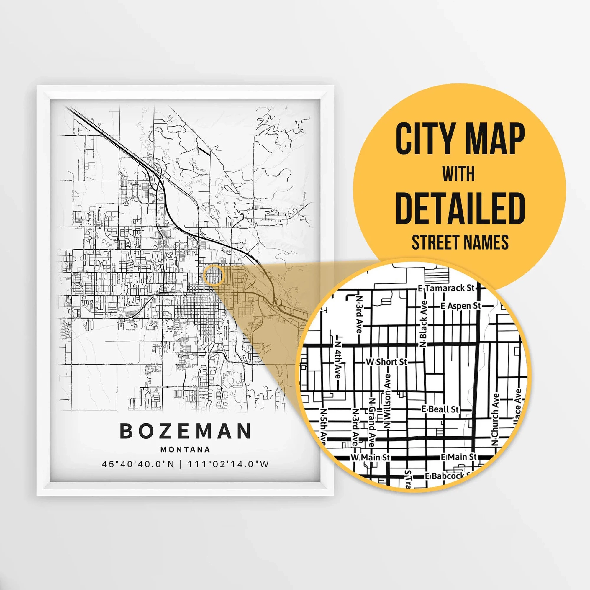 Printable Map Of Bozeman Montana USA With Street Names Instant Download City Map Travel Gift City Poster Road Map Print Etsy Canada