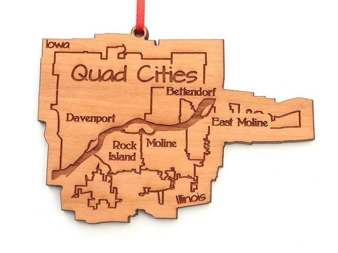 Quad Cities IA IL Map Ornament Engraved Cities Iowa illinois Mississippi River Map Black Cherry Christmas Ornament City Collection Etsy Finland