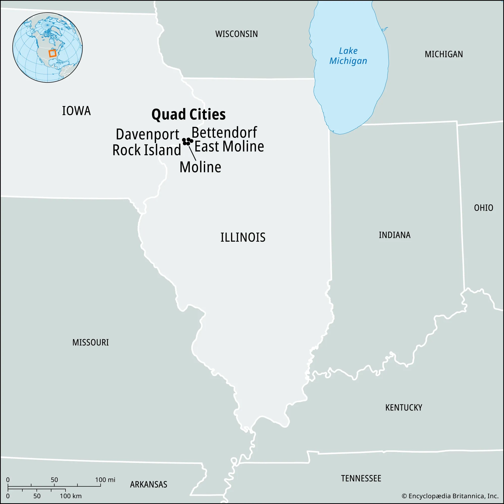 Quad Cities Illinois Iowa Map Facts Britannica