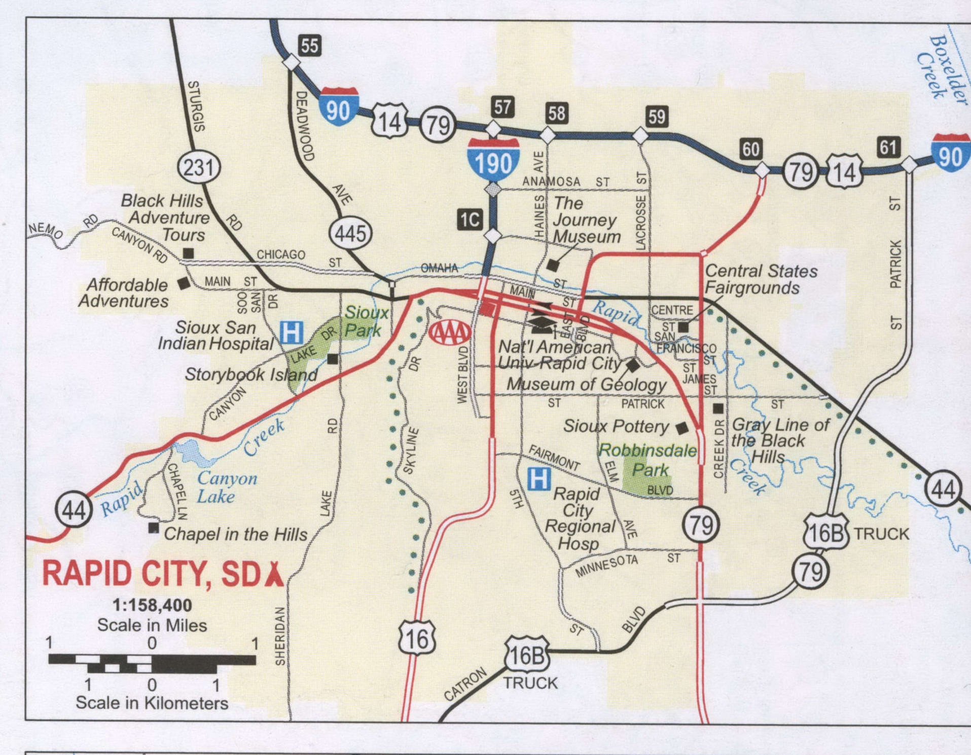 Rapid City SD Roads Map Map Of Streets And Roads Of Rapid City With Public Places
