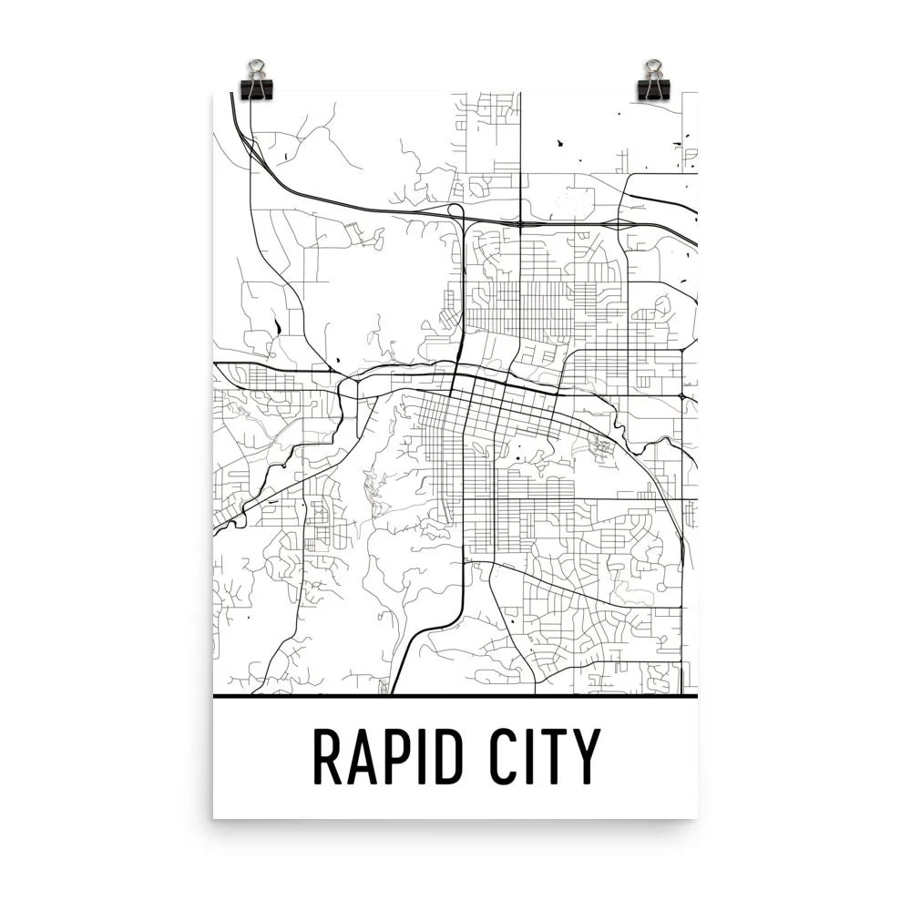 Rapid City SD Street Map Poster Wall Print By Modern Map Art