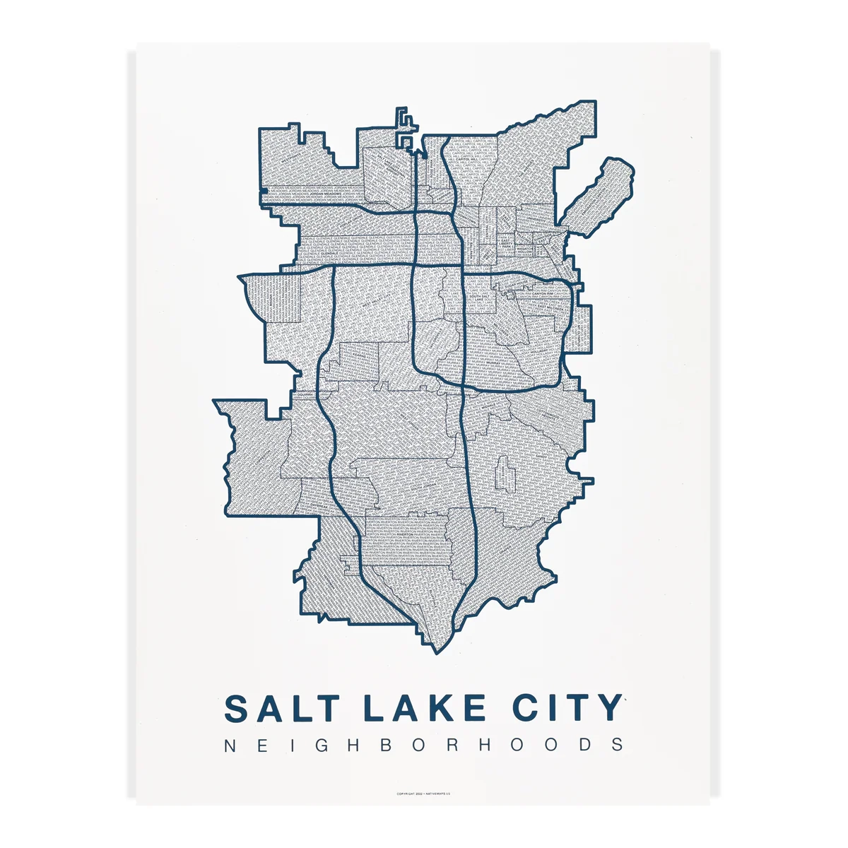 Salt Lake City Neighborhood Map Poster Salt Lake City Map Art Print Native Maps