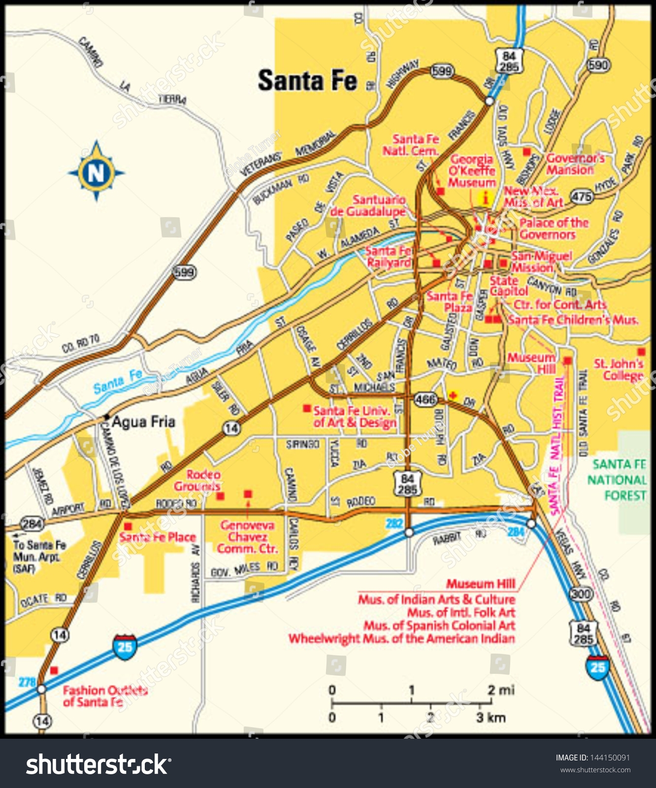 Santa Fe New Mexico Area Map Stock Vector Royalty Free 144150091 Shutterstock