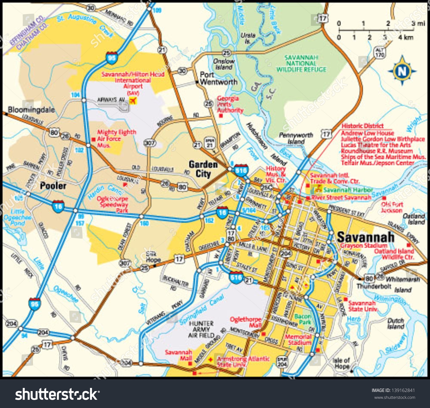 Savannah Georgia Area Map Stock Vector Royalty Free 139162841 Shutterstock