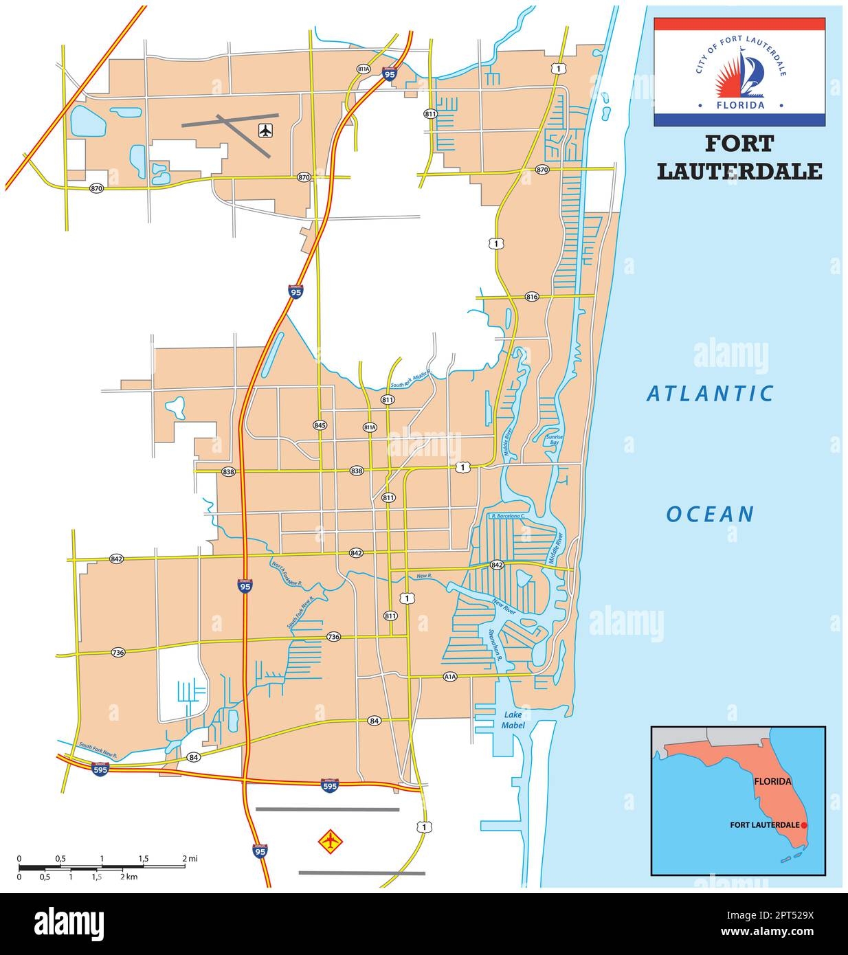 Simple Street Map Of The City Of Fort Lauderdale Florida United States Stock Vector Image Art Alamy