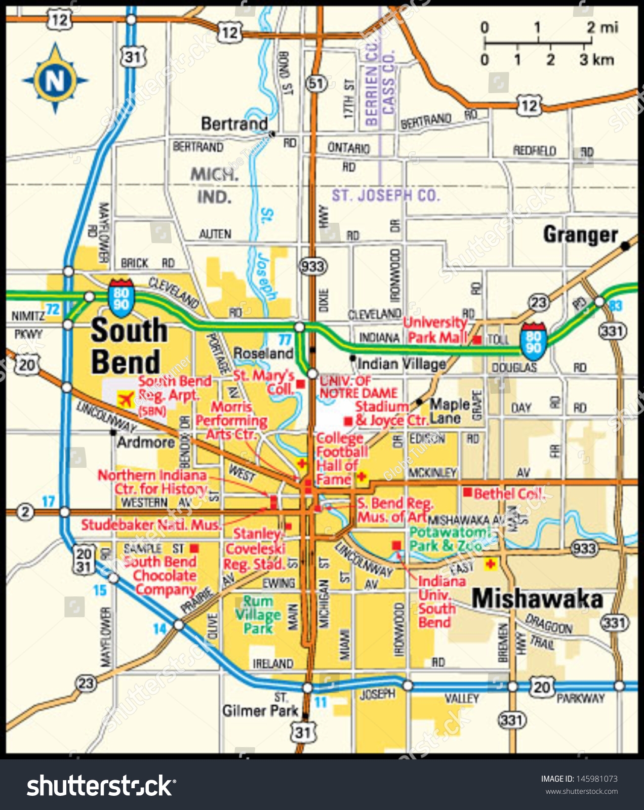South Bend Indiana Area Map Stock Vector Royalty Free 145981073 Shutterstock