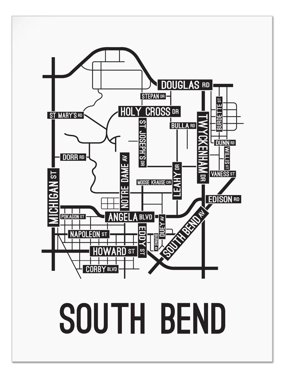 South Bend Indiana Street Map School Street Posters