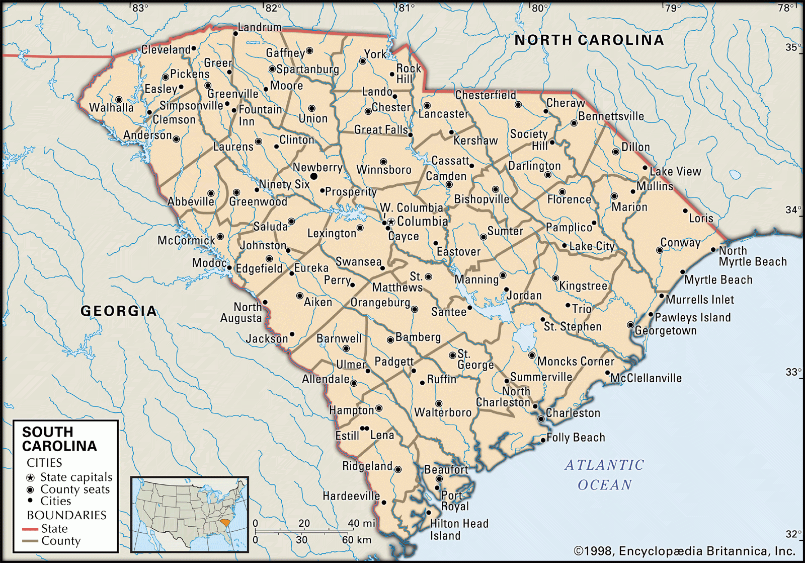 South Carolina Geography Capital Map Population History Facts Britannica