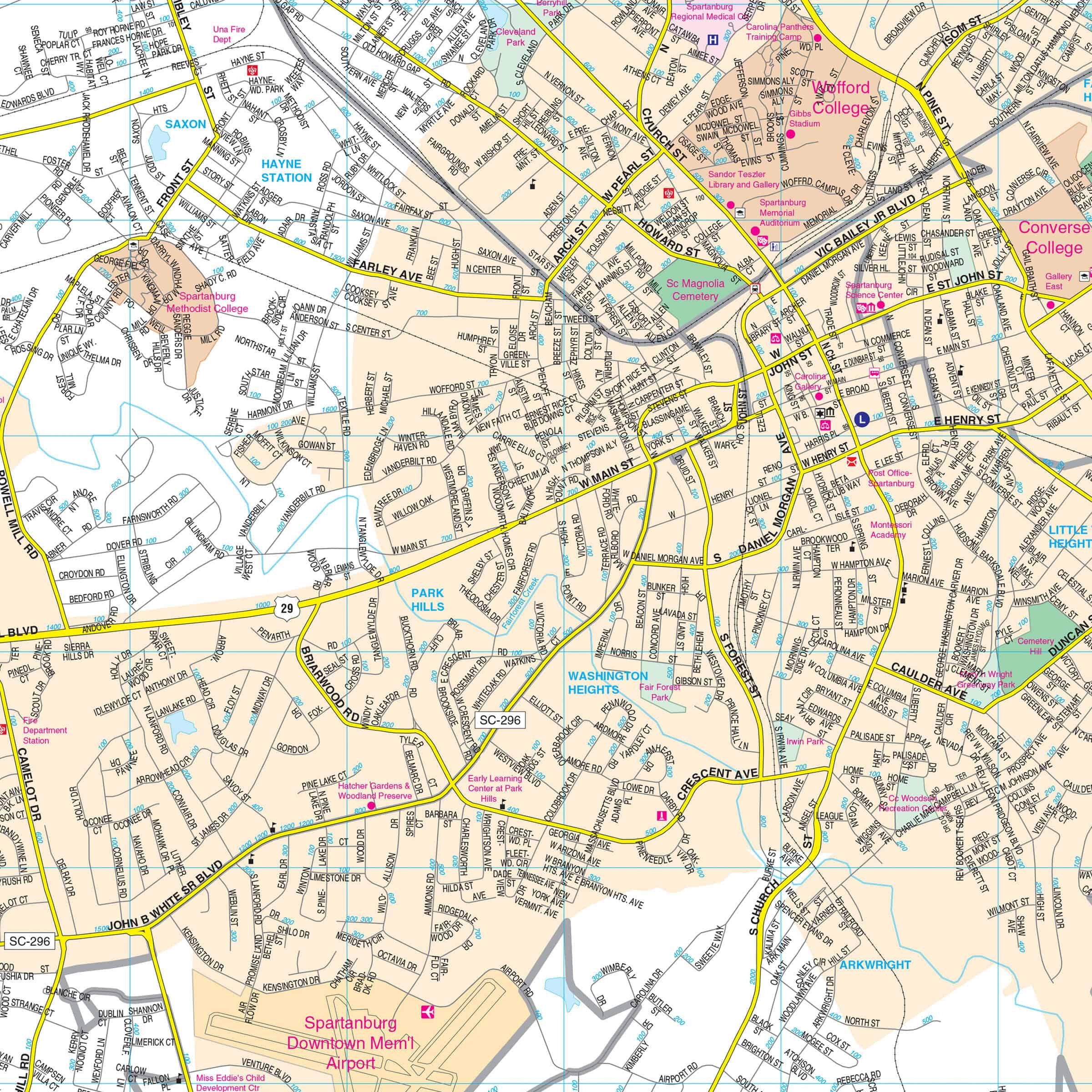 Spartanburg SC Wall Map By Kappa The Map Shop