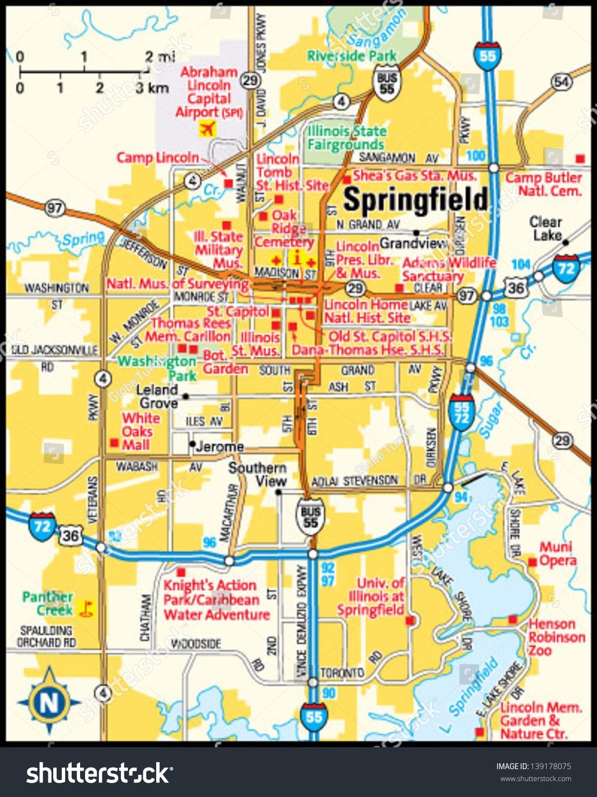 Springfield Illinois Area Map Stock Vector Royalty Free 139178075 Shutterstock