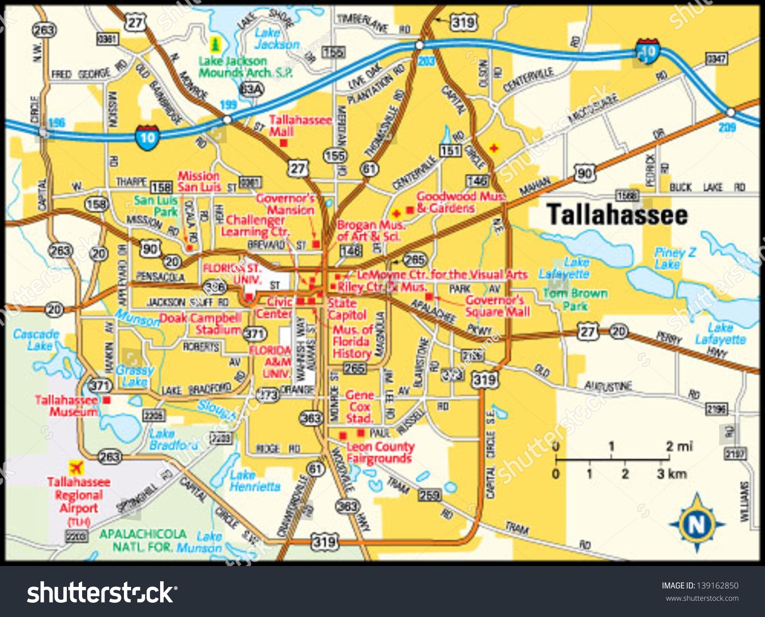 Tallahassee Florida Area Map Stock Vector Royalty Free 139162850 Shutterstock
