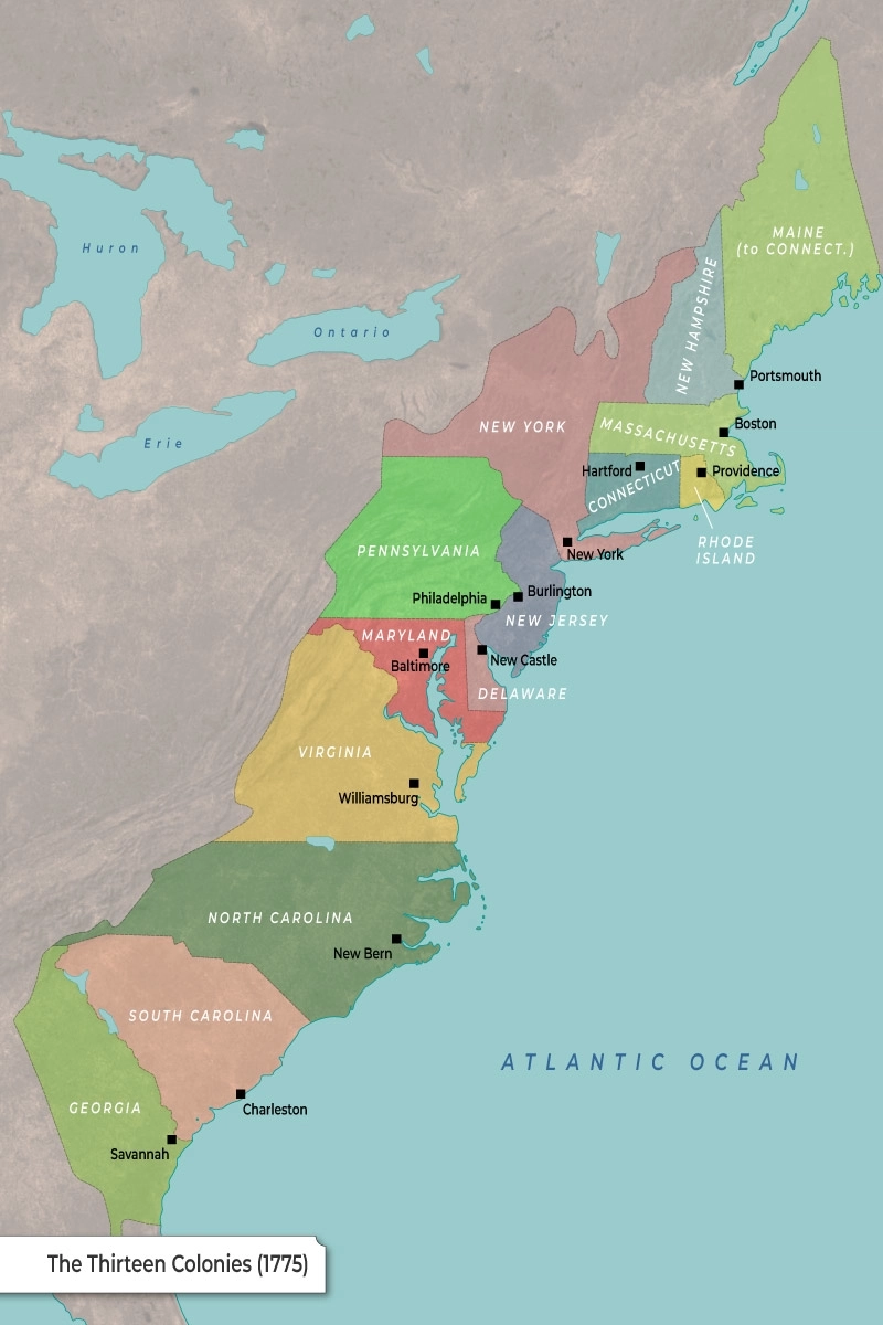 map of 13 colonies cities