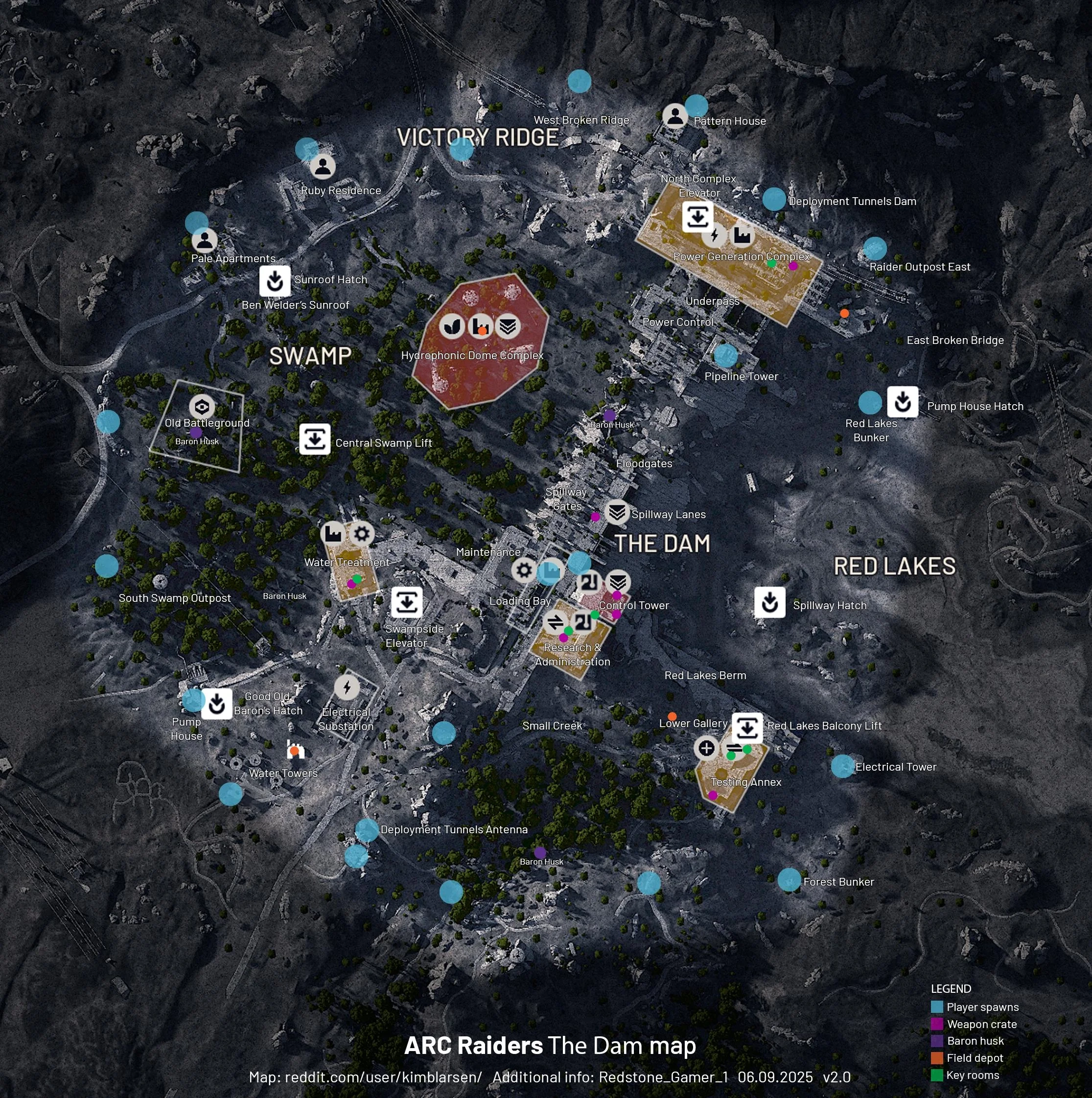 The Dam Spaceport And Buried City Maps With Player And Weapon Crate Spawns And Locations For some Locked Rooms Field Depots And Baron ARC Husks R ArcRaiders