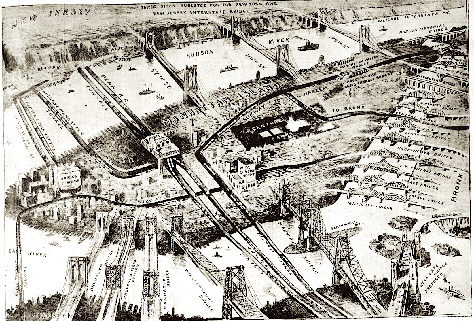 This 1911 Map Is A Wishlist Of Bridges And Tunnels New York City Would Never Build Ephemeral New York