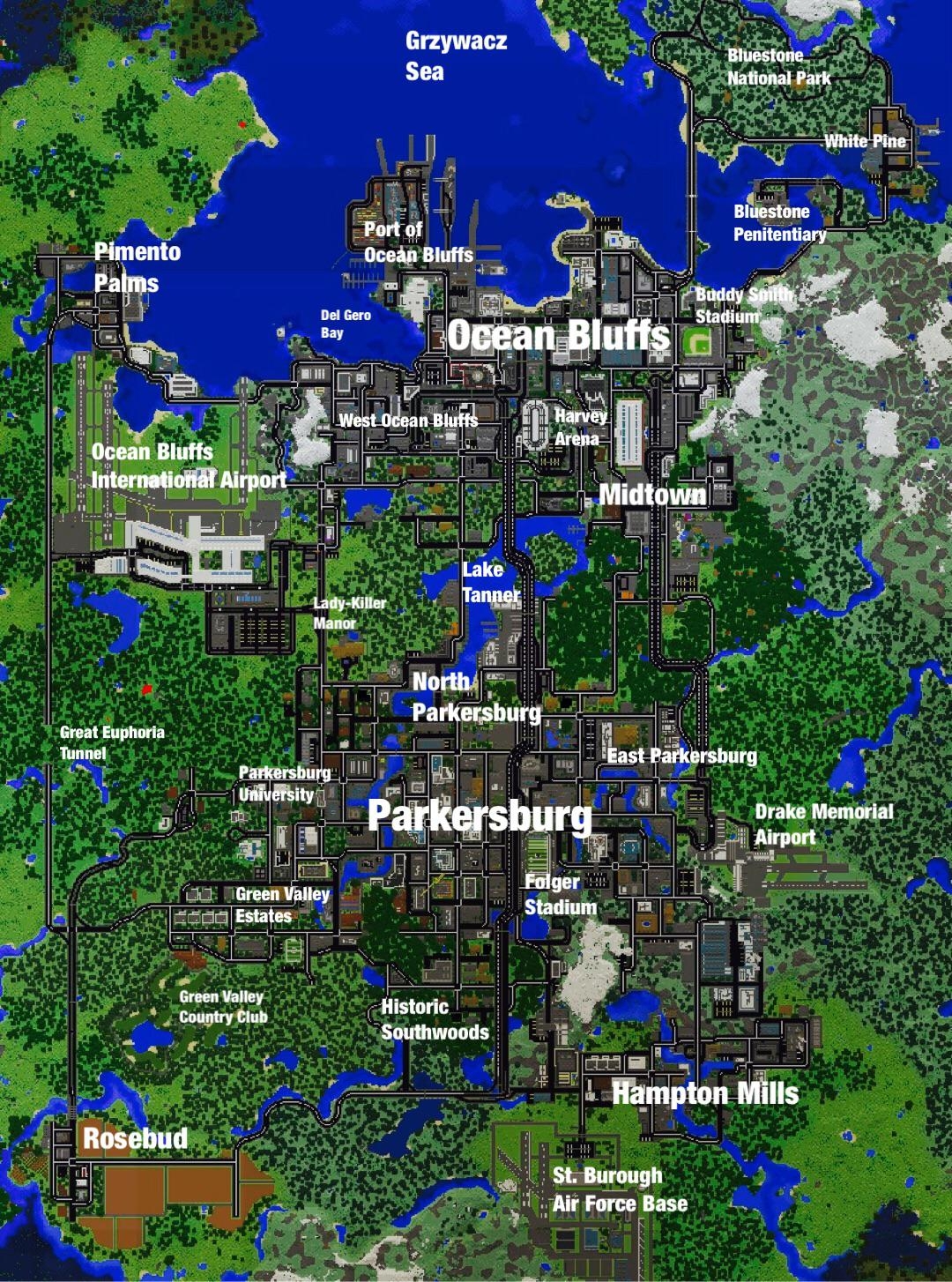 This Is A Map Of My 5 Year Old City Map Is Huge So It s Hard To Get In One Picture R Minecraft