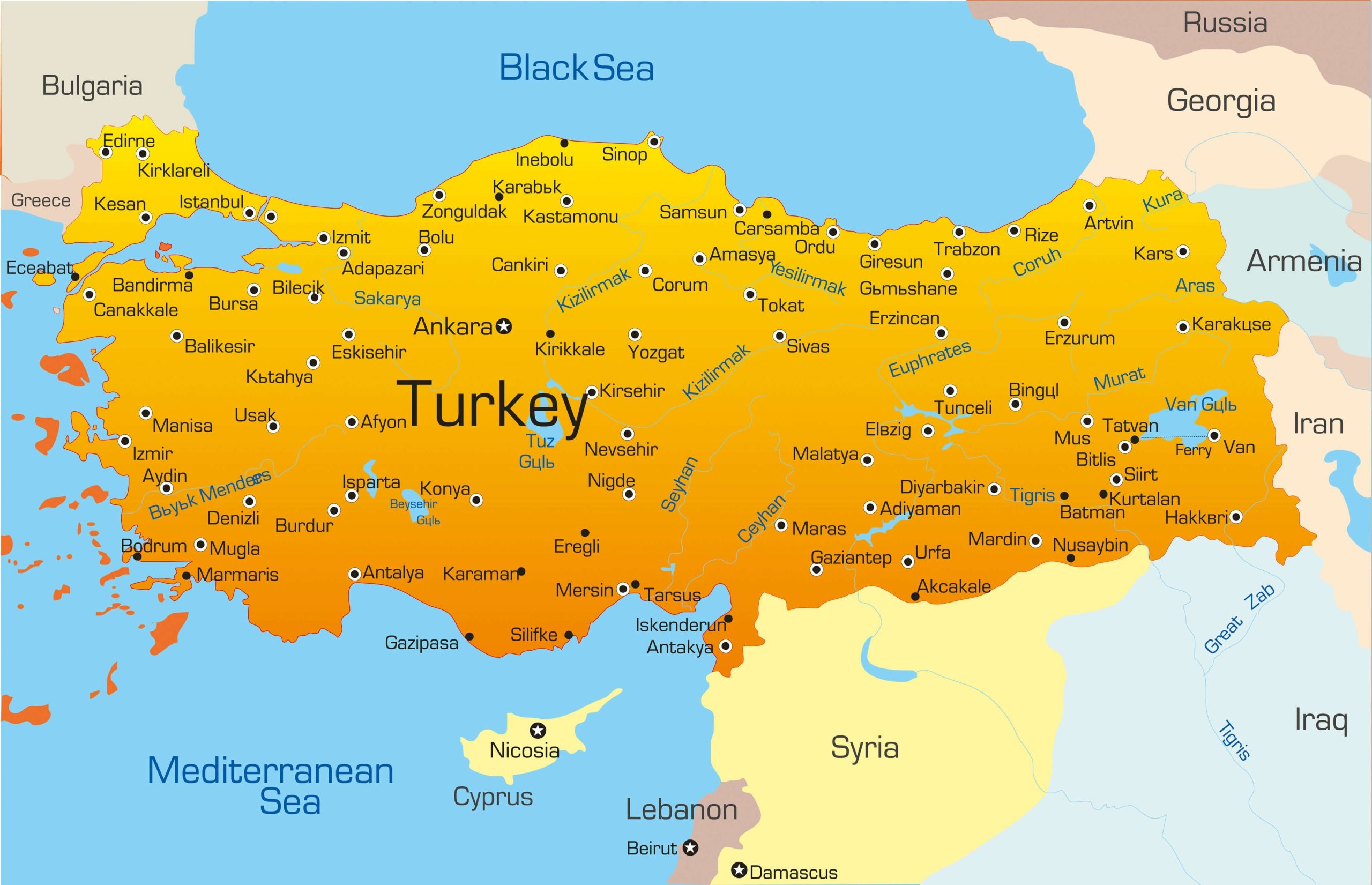 Turkey Cities Map Guide Of The World