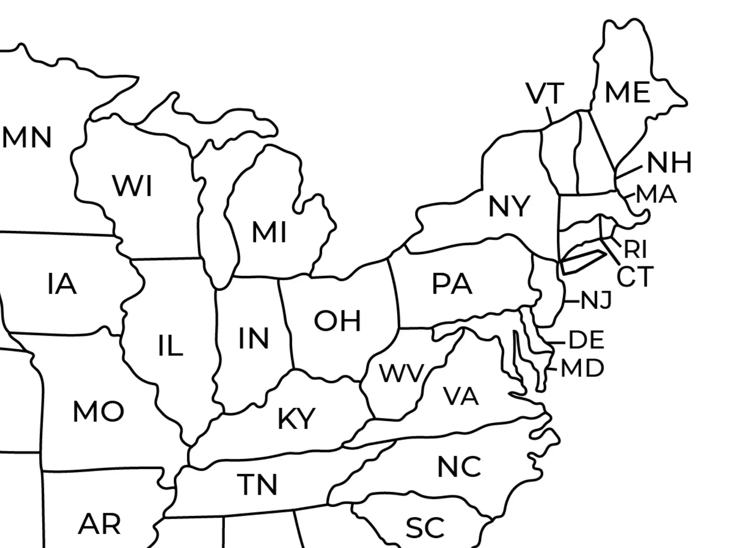 USA Map Printable With State Abbreviations Digital United States Map Print Friendly PNG Jpeg PDF Etsy