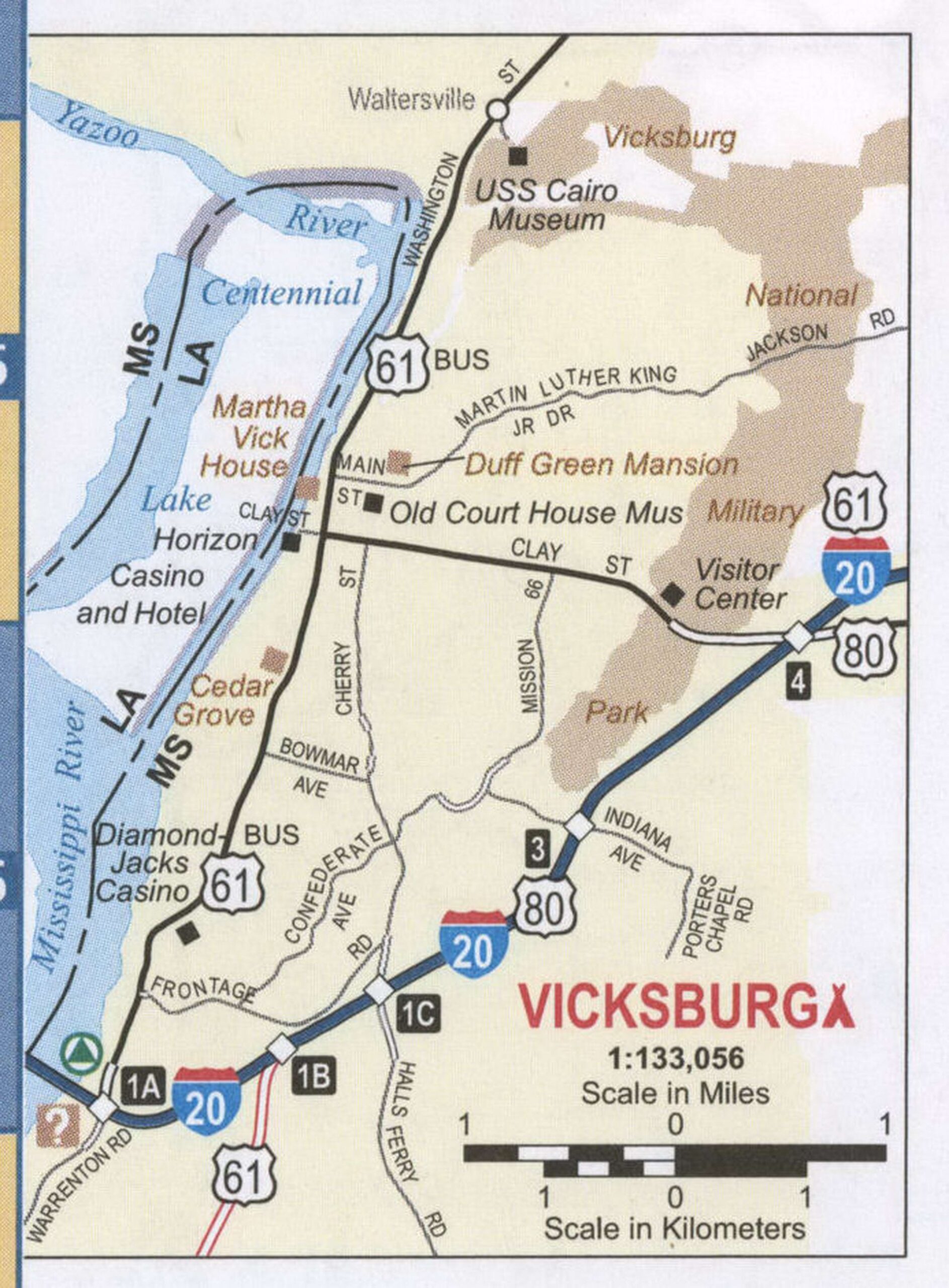 Vicksburg MS Roads Map Printable Map Highway Vicksburg City Surrounding Area