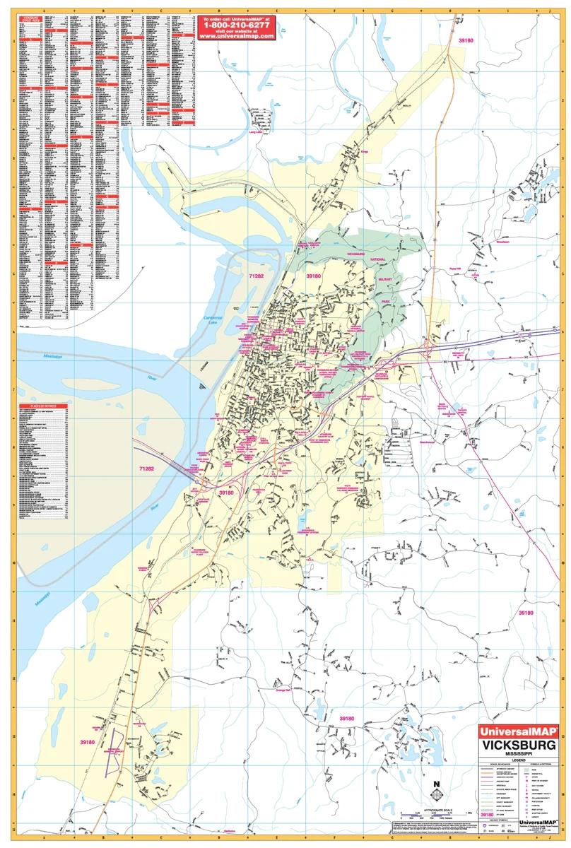 Vicksburg MS Wall Map Large Laminated GeoMart