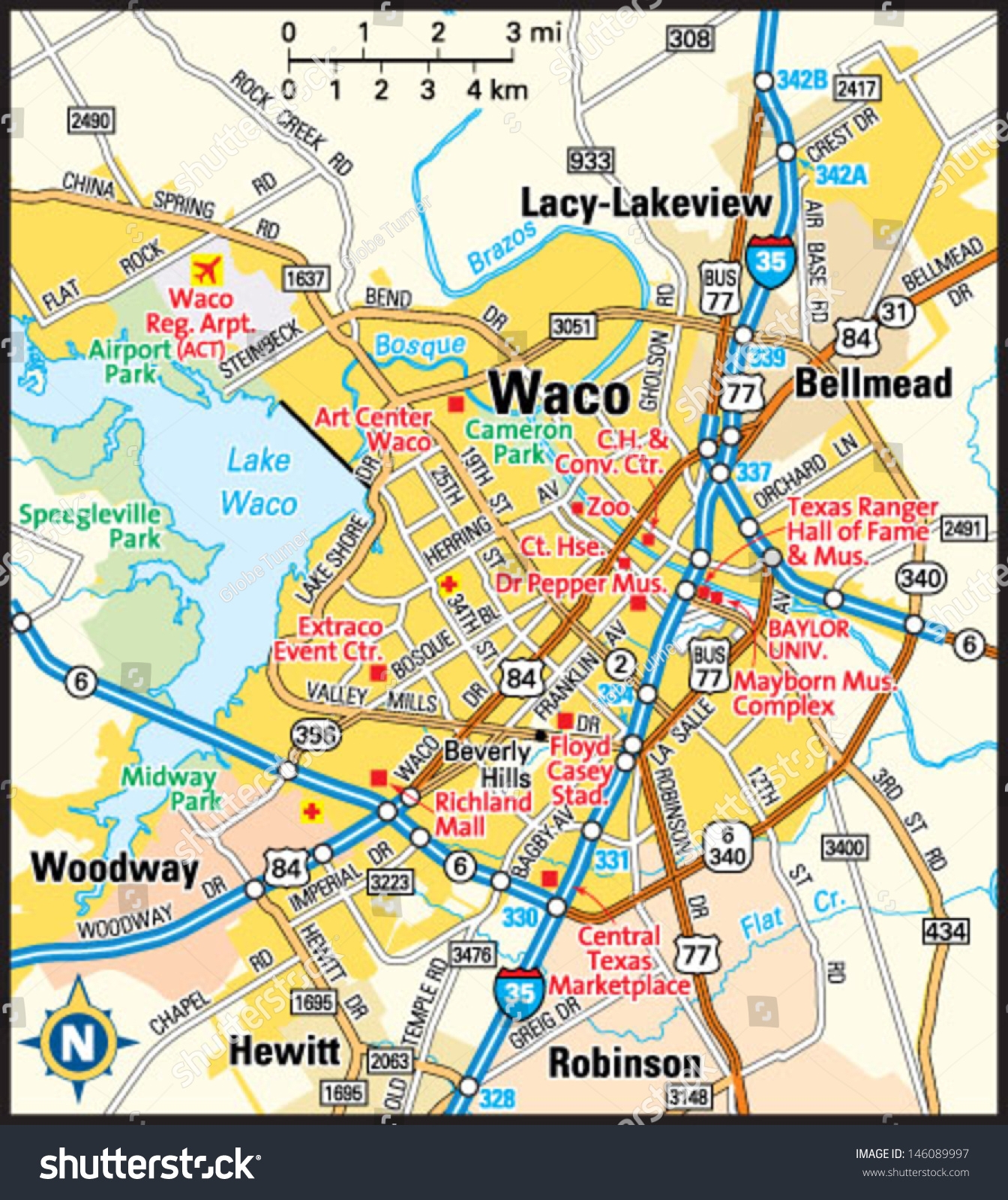 Waco Texas Area Map Stock Vector Royalty Free 146089997 Shutterstock