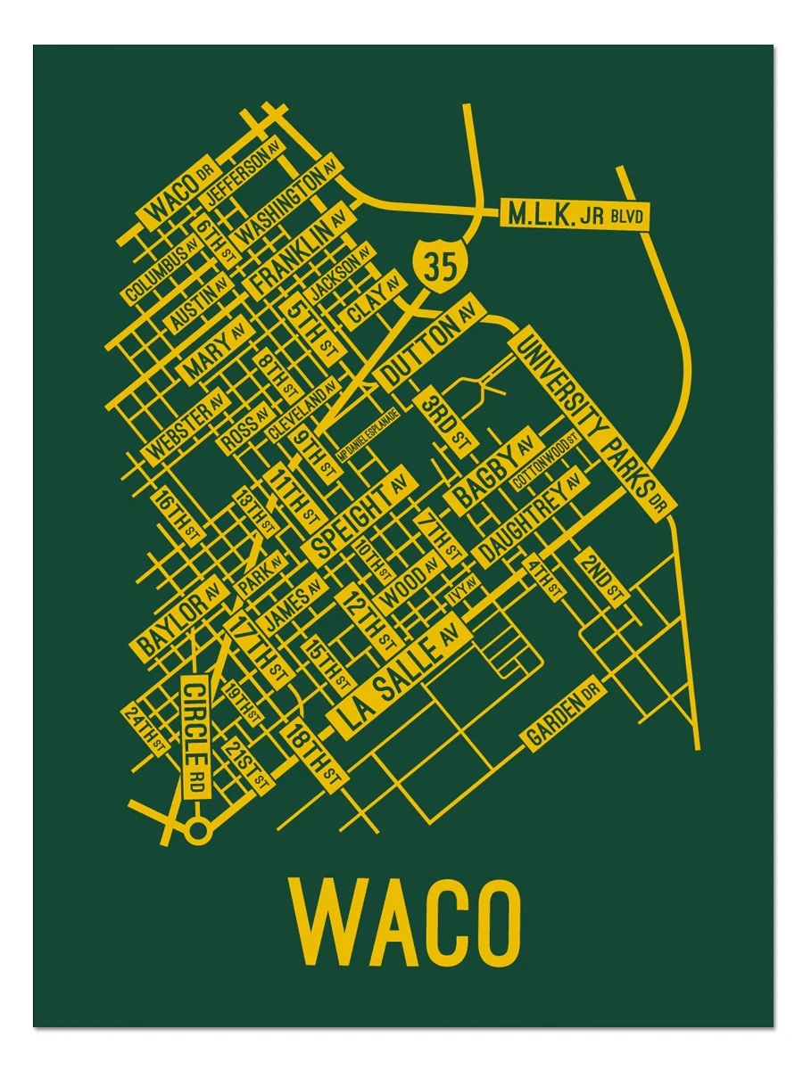 Waco Texas Street Map School Street Posters Waco Texas Street Map School Street Posters