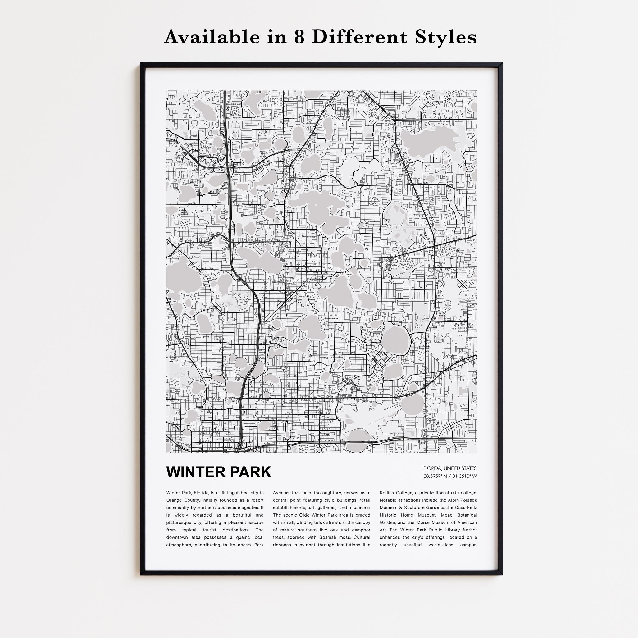 Winter Park Map Print Winter Park Travel Map Winter Park Wall Decor Art Winter Park Florida Housewarming Gift Etsy