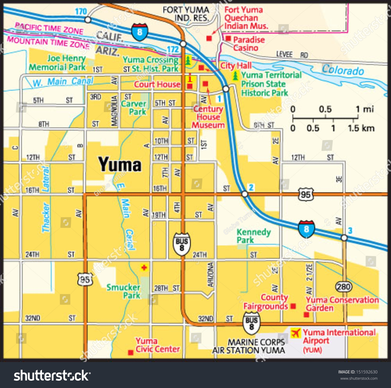 Yuma Arizona Area Map Stock Vector Royalty Free 151592630 Shutterstock