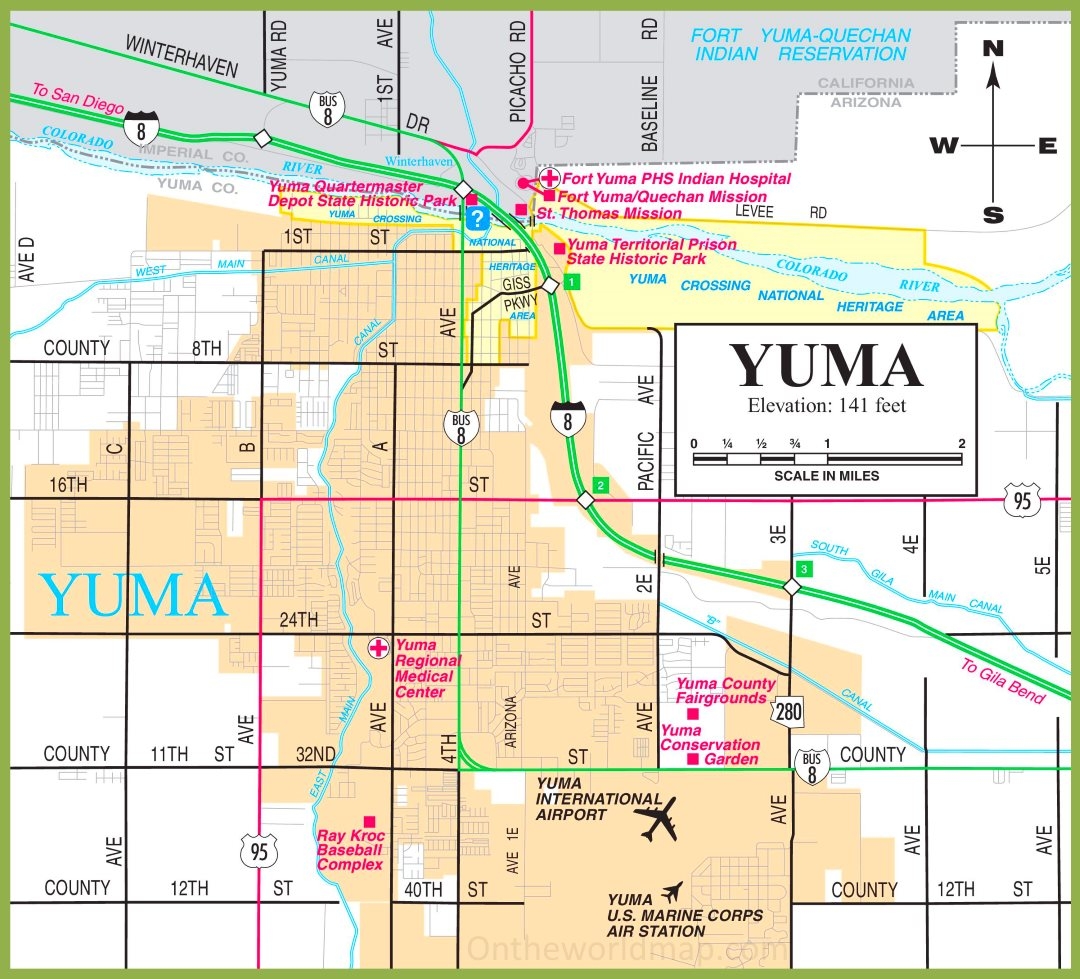 Yuma Road Map Ontheworldmap Yuma Road Map Ontheworldmap